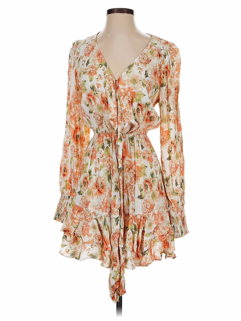 Anthropologie Kivari Everly Peach Floral Tie-Front Mini Dress 4 - Picture 6 of 11